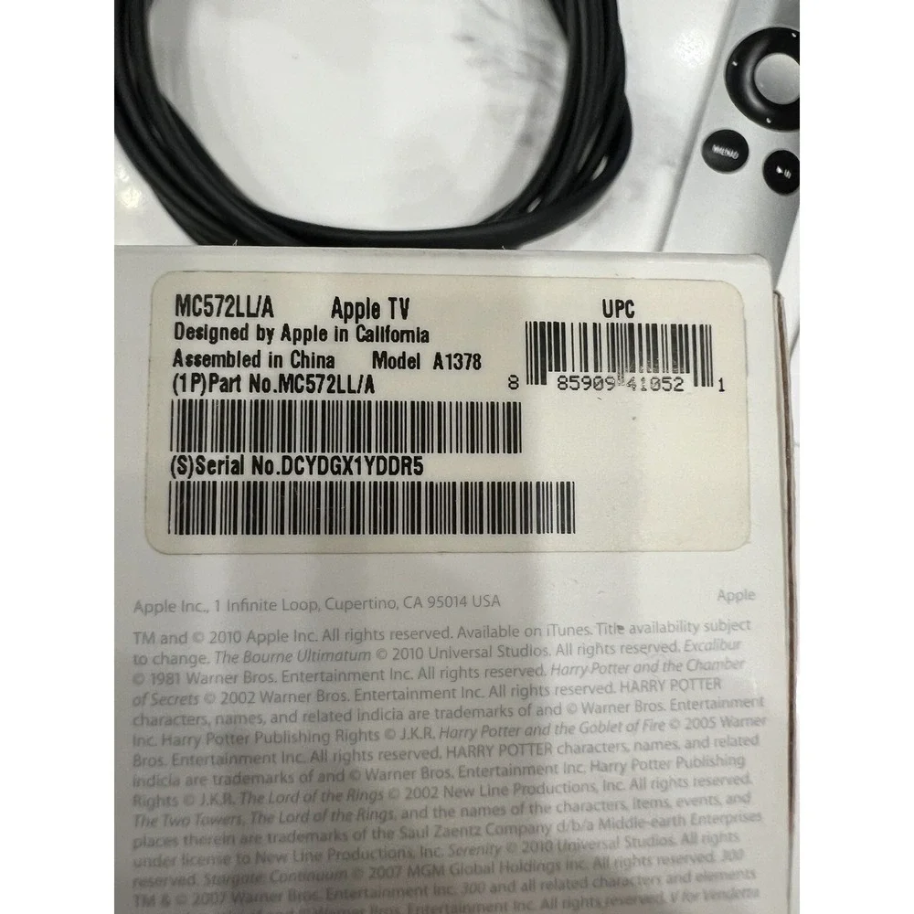 Genuine OEM Apple TV 2nd Generation Media Streamer A1378 Cable, Remote, Box